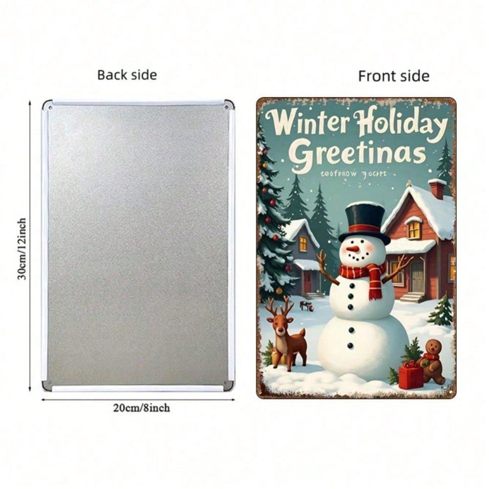 Vintage Metal Santa & Reindeer Tin Sign, 8x12 Inch Rustic Christmas Wall Art for Home Bar Cafe