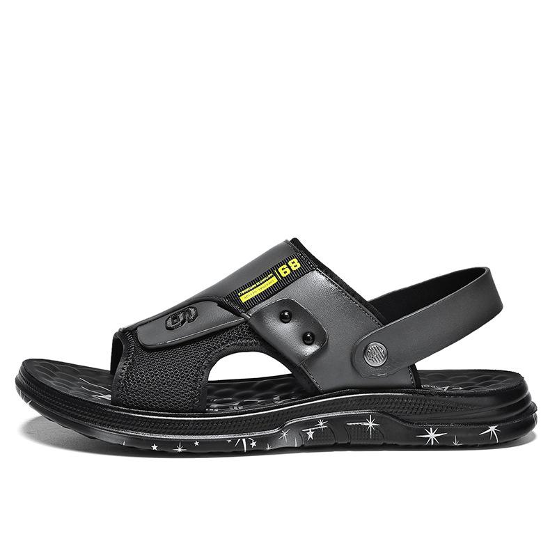 Trendy Brand Summer New Leather Slippers Men's Fashion Casual Breathable Cool Slippers Driving Soft-soled Beach Shoes