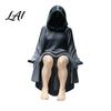3D Printed Woman Statue Black Robe Women Figurine Sitting Hooded Female Shelf Office Desk Decoration Sitter Gothic for Home Bookshelf Decorative