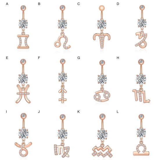 Anillo de ombligo antialérgico, superficie lisa, gran adherencia, exquisito, hueco, decorativo, doce constelaciones, piercing