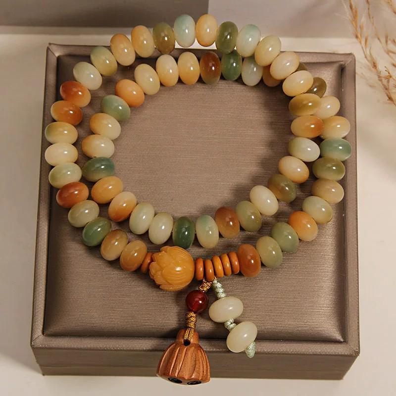 Dunhuang Lotus Bodhi Double Circle Bracelet - Playable Buddhist Prayer Beads for Men and Women