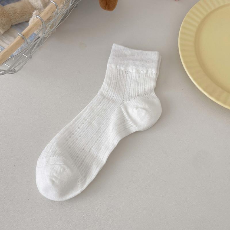Summer Women's Short Socks with Perforated Mesh, Black and White Solid Color Ballet Style, Breathable Thin Women's Socks