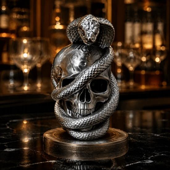 Gothic Skull Ornaments 3D Printed And Snake Figurine, Art Sculpture, Creative Unique Occult Style Gifts Skeleton Statue Ornament for Halloween