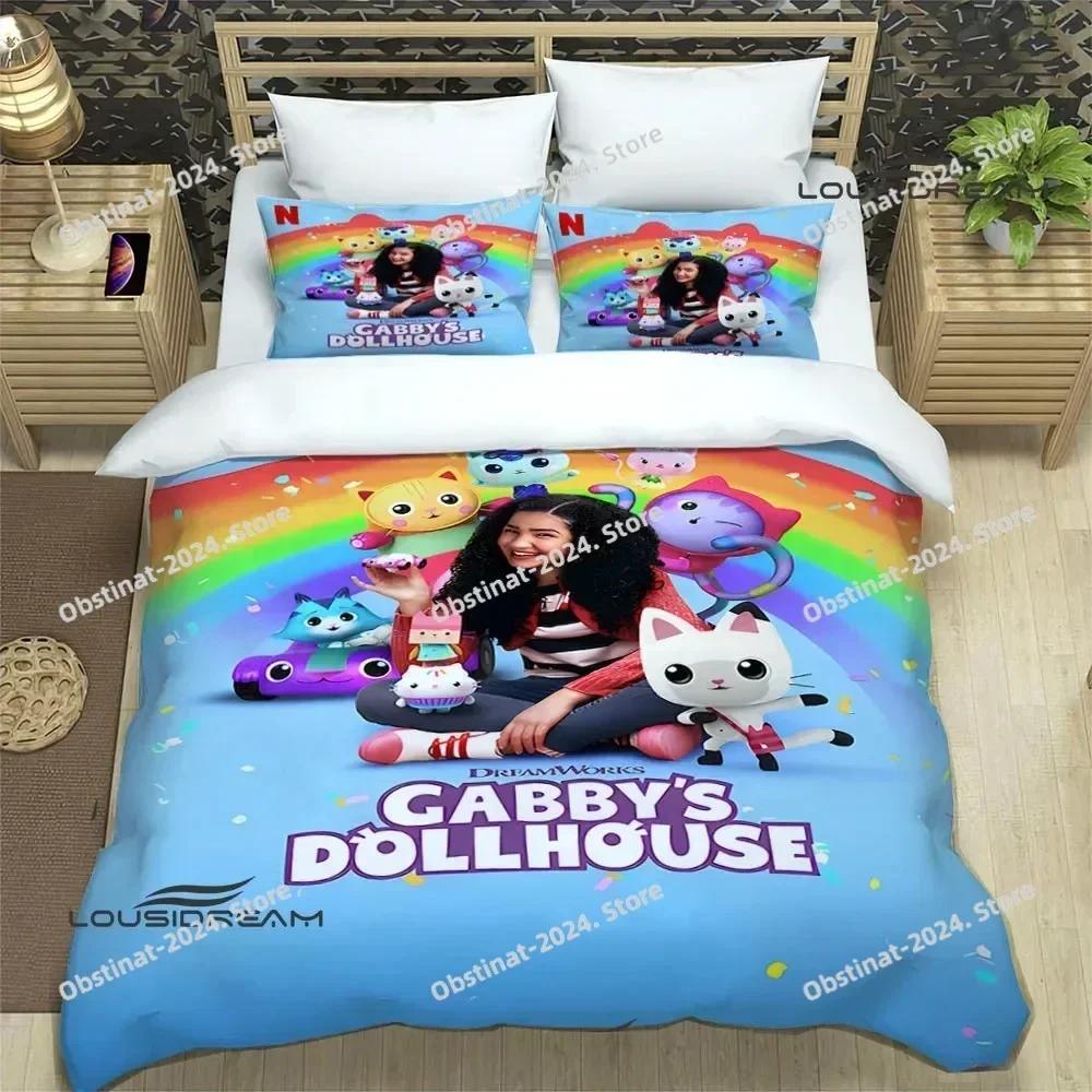 G-Gabby's Puppenhaus Bettwäsche Set Bedruckte einzelne Decke Tagesdecke Bettbezug Kissenbezug 3-teilige Sets Kinder Erwachsenengröße
