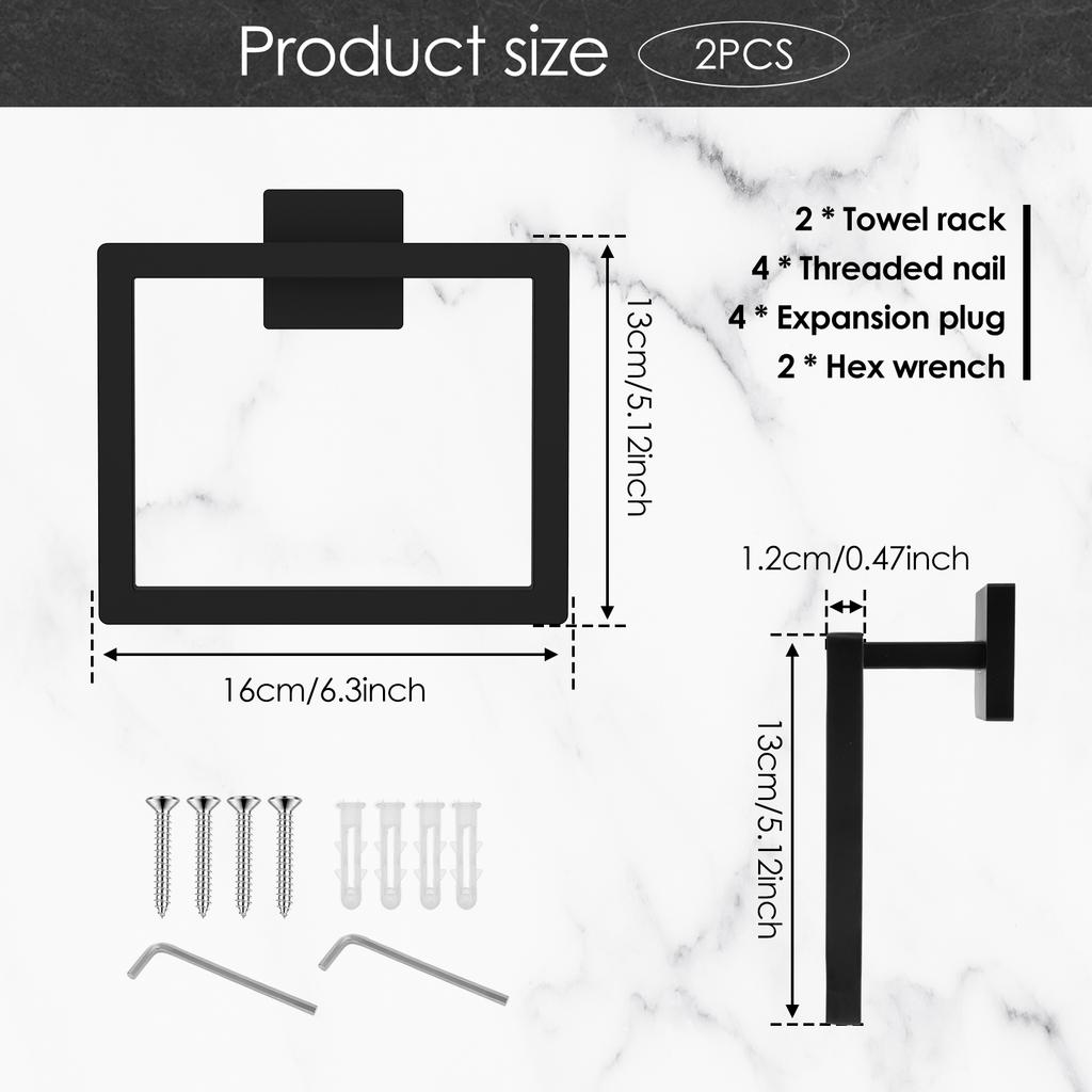 Stainless Steel Towel Holder Wall Mounted Square Towel Holder Toilet Paper Holder Dispenser Towel Ring with Screw for Bathroom