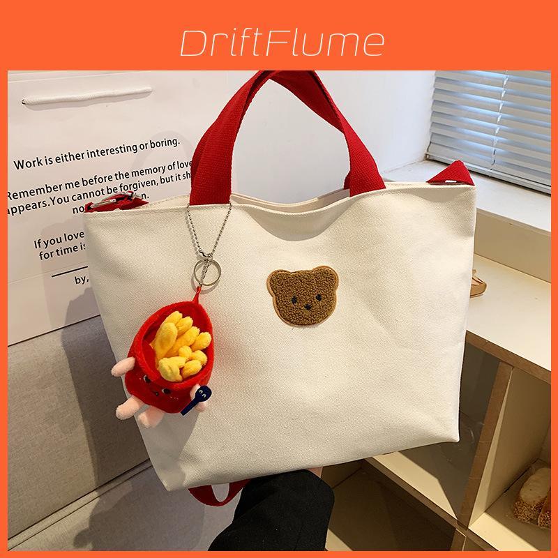 Small Canvas Bear Handbag For Women With Zipper Closure And Mobile Pocket
