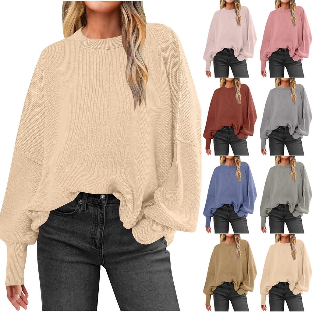 Sleeve Sweaters For Women Casual Crewneck Knitted Fall Winter Loose Pullover Cute Sweater Tops