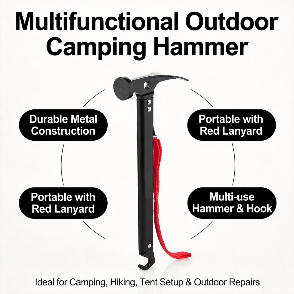 Camping Hammer, Stainless Steel & Copper Outdoor Tent Peg Stake Mallet with Stake Puller, Ground Nail Hammer for Mountaineering