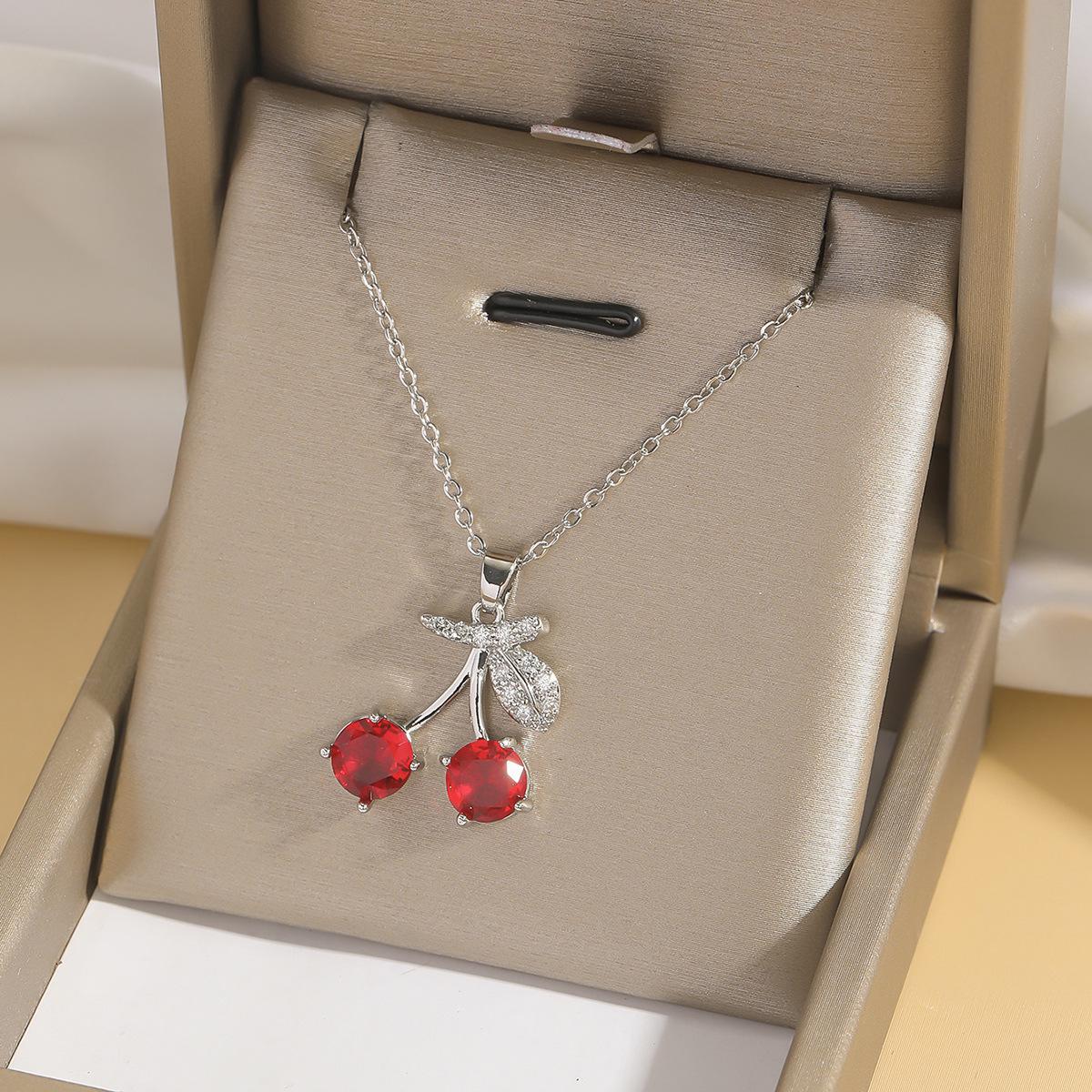 

Red Cherry Pendant Necklace, Japan & Korea Trend, Summer 2025 Fashion, Women s Titanium Steel Clavicle Chain