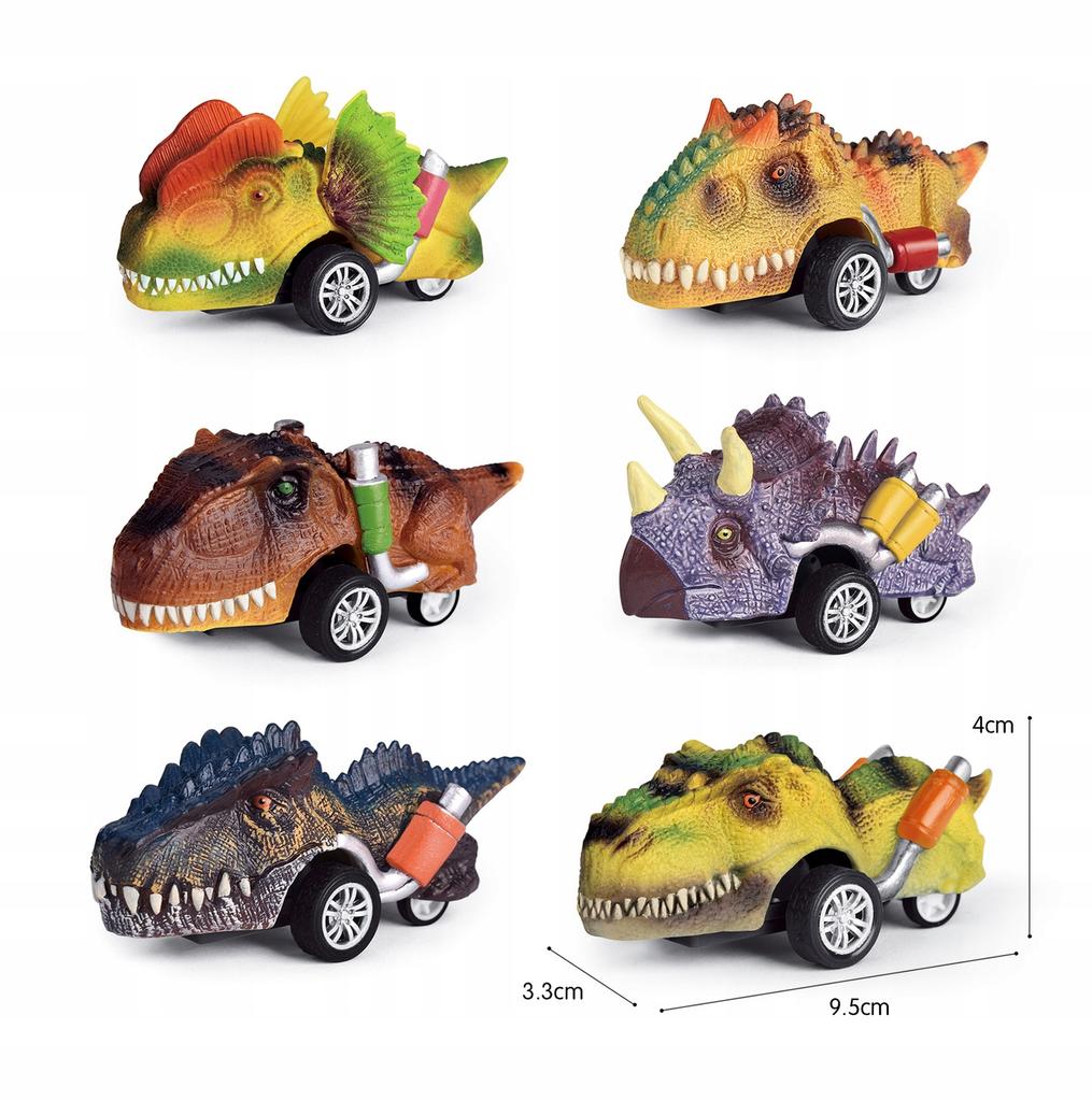 Autka Dinozaury Samochody Szybkie T-Rex Z Napędem Naciągiem Zestaw 6 Szt.
