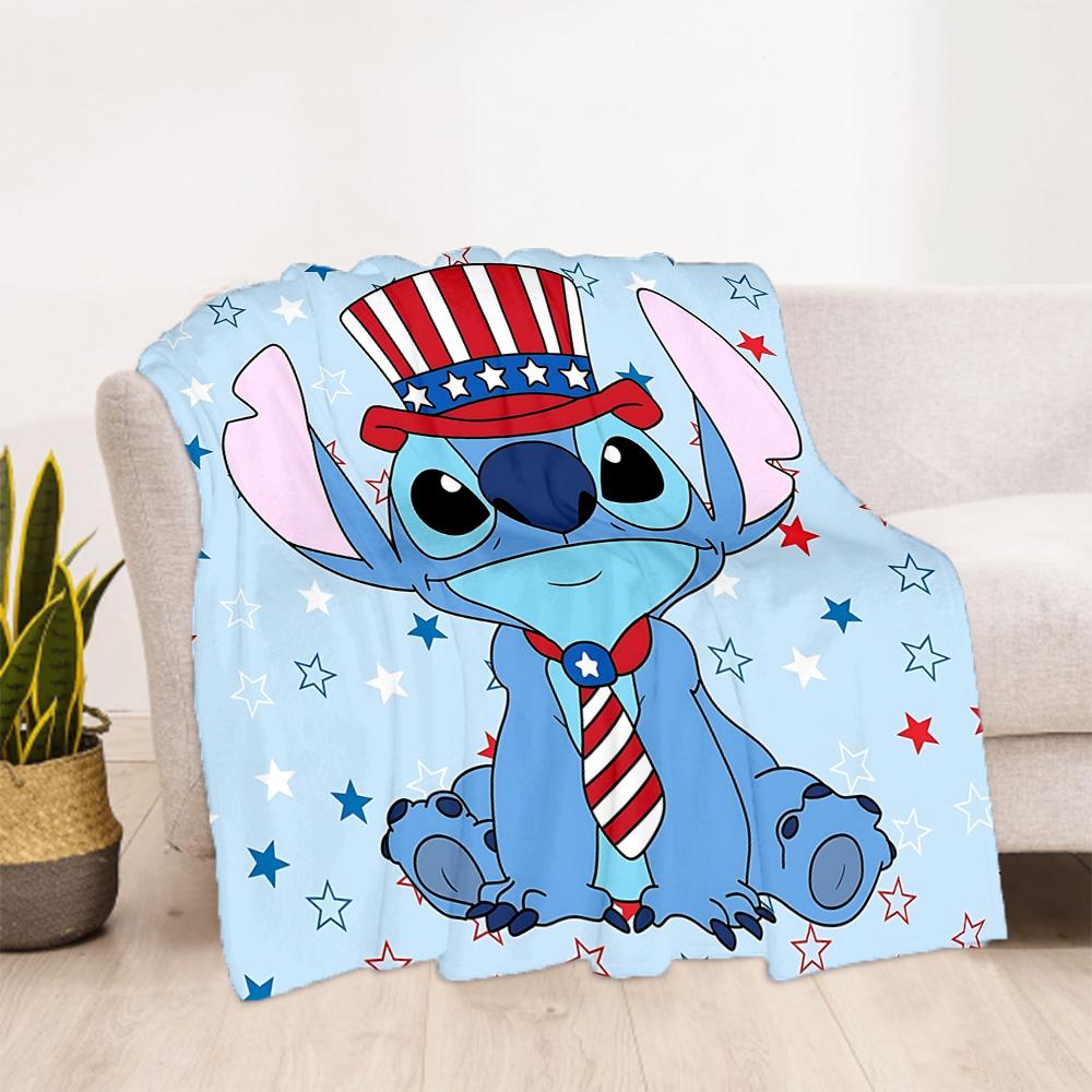1pc Stitch Patriotic Celebration Outdoor Blanket, Soft And Comfortable Blanket, Casual Warm, Camping Travel Blanket, Birthday Gift. M714099