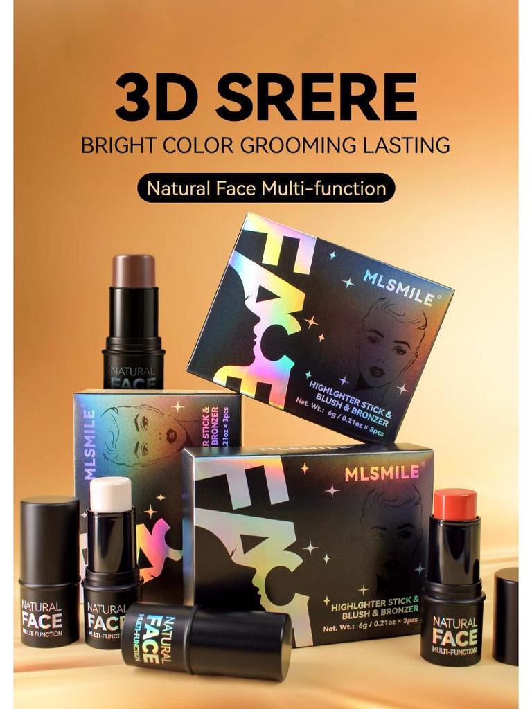 MLSMILE Contour & Highlight Stick Set: Concealer, Blush, Sculpting Shadow, Under-Eye Pen, Matte.