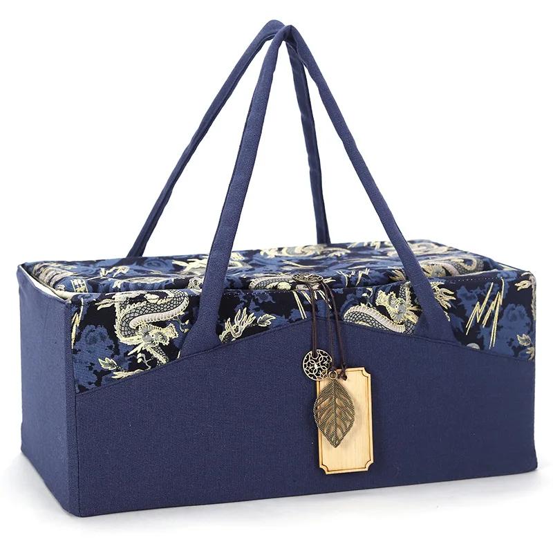 Chinesische Handtasche Innen Verstellbar Kostenlose Teetassenbeutel Auto Tragen Outdoor Tee-Set Organizer Verdickte Tragetasche