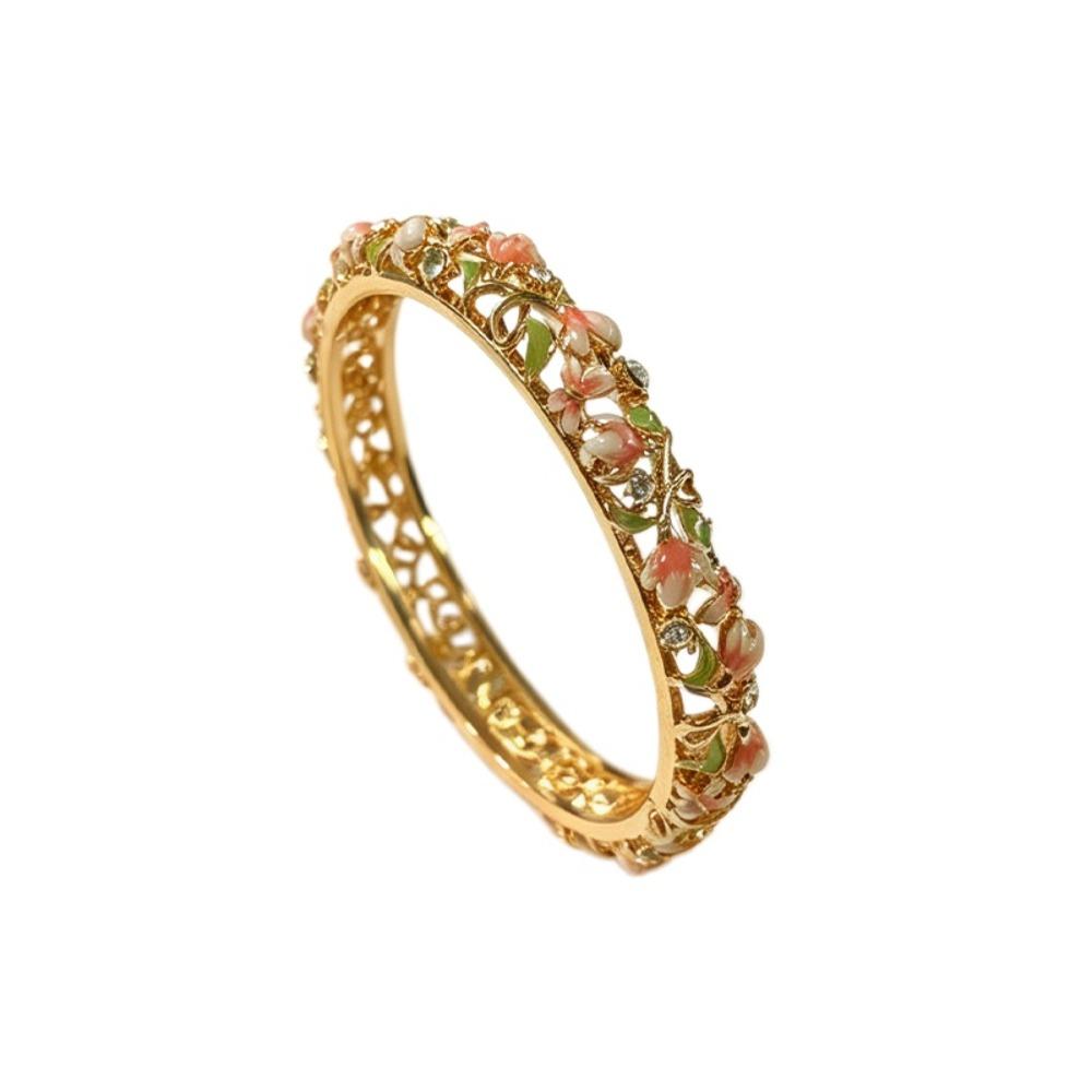 Enamel Chinese Flower Bangle Hollowed Floral Women's Hand Bracelet Vintage Cloisonne Bangle  Ladies