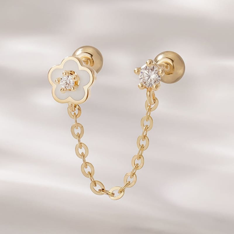 JEWNEL 14K Epoxy Flower Cubic Chain Two-Pin Piercing (2 Colors)