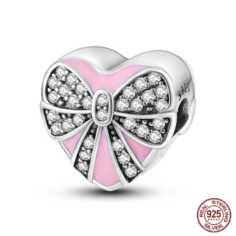 Copper Pink Collection Heart Shape Charm Beads For Brand Original Bracelet Diy Jewelry Gift