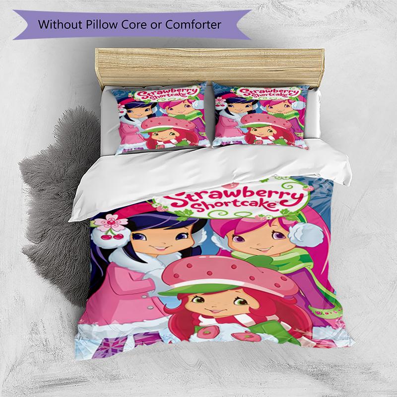 3pcs Strawberry Princess3 Design Cover Set - HD Printed Bedding with 1 Cover and 2 Pillowcases - Perfect for Home and Dorm Decor