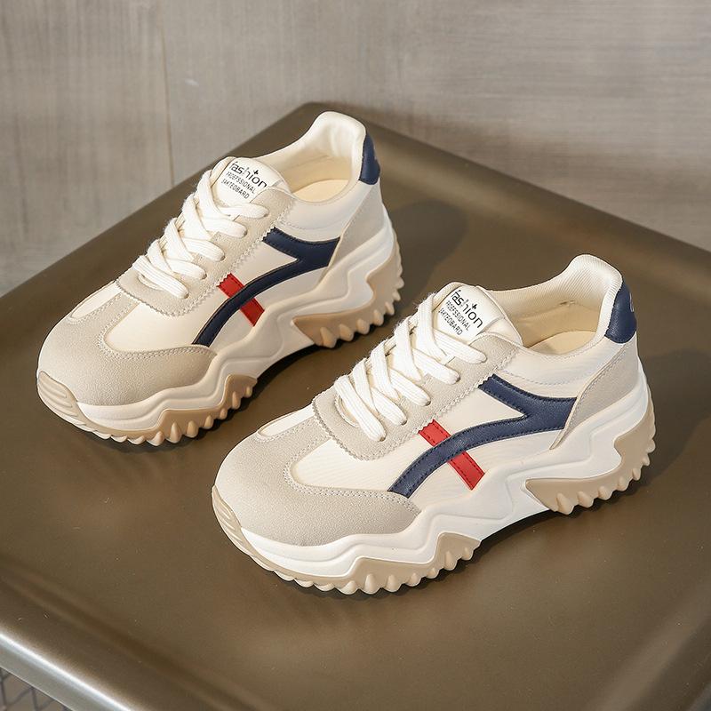 JC8826 New Color Matching Board Shoes Thick Sole Heightening Leather Sports Shoes Fashion Student Women's Shoes Korean Version Tide