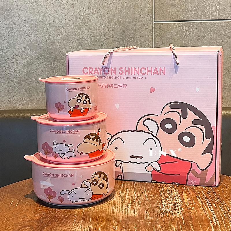 Crayon Shin-chan Genuine Fresh-keeping Bowl Sealed Bowl with Lid Ceramic Lunch Box Microwave Heating Special Lunch Box Bento Box