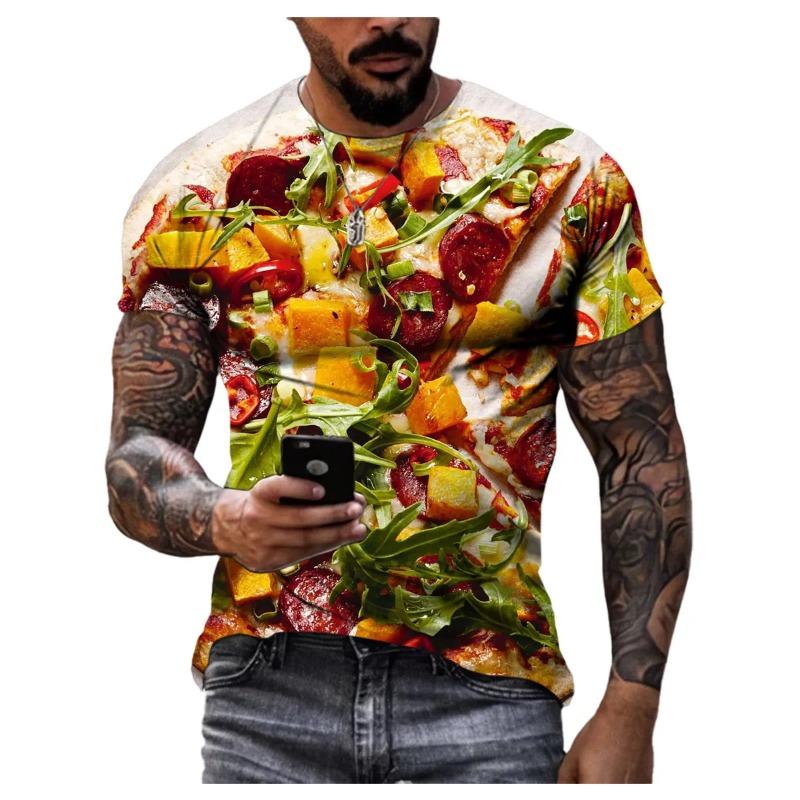 Summer Round Neck 3D Food Pattern Print Top Fashionable Casual Hip Hop Short Sleeved Men's T-shirts