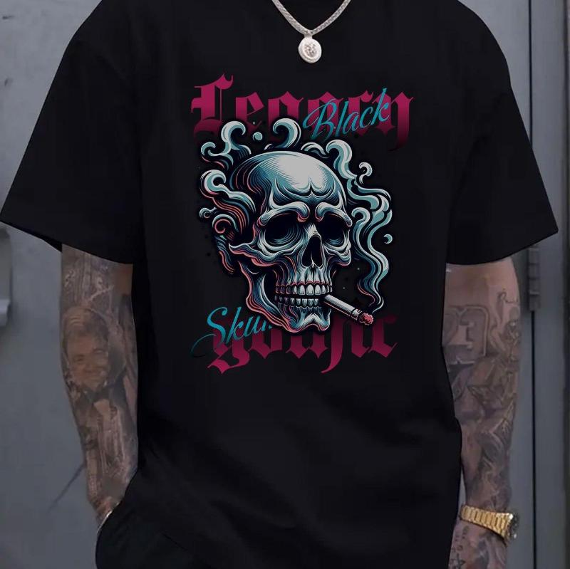 

Summer Bestseller Men s Gothic Skull & Smoke Pattern Short-sleeved T-shirt - I Am & I m Proud of It Slogan Prints 4XL