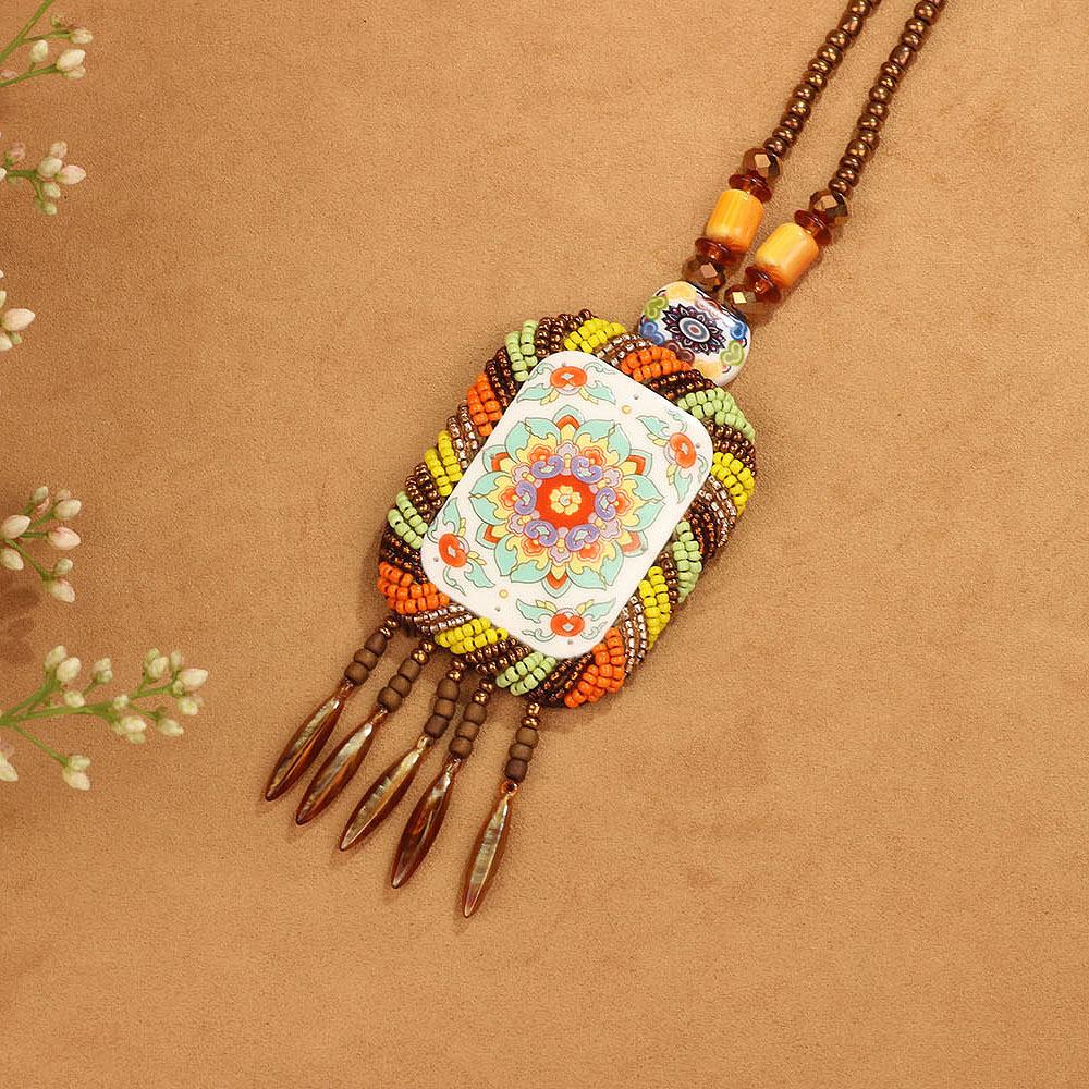 

Богемный стиль красивая этническая длинная цепочка-свитер ручной работы ретро кисточка ожерелье кулон