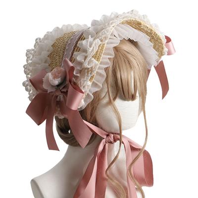 Teeparty Sonnenhut Stroh Geflochten Spitze Schleife Blumen Niedlicher Damen Viktorianischer Sonnenhut für