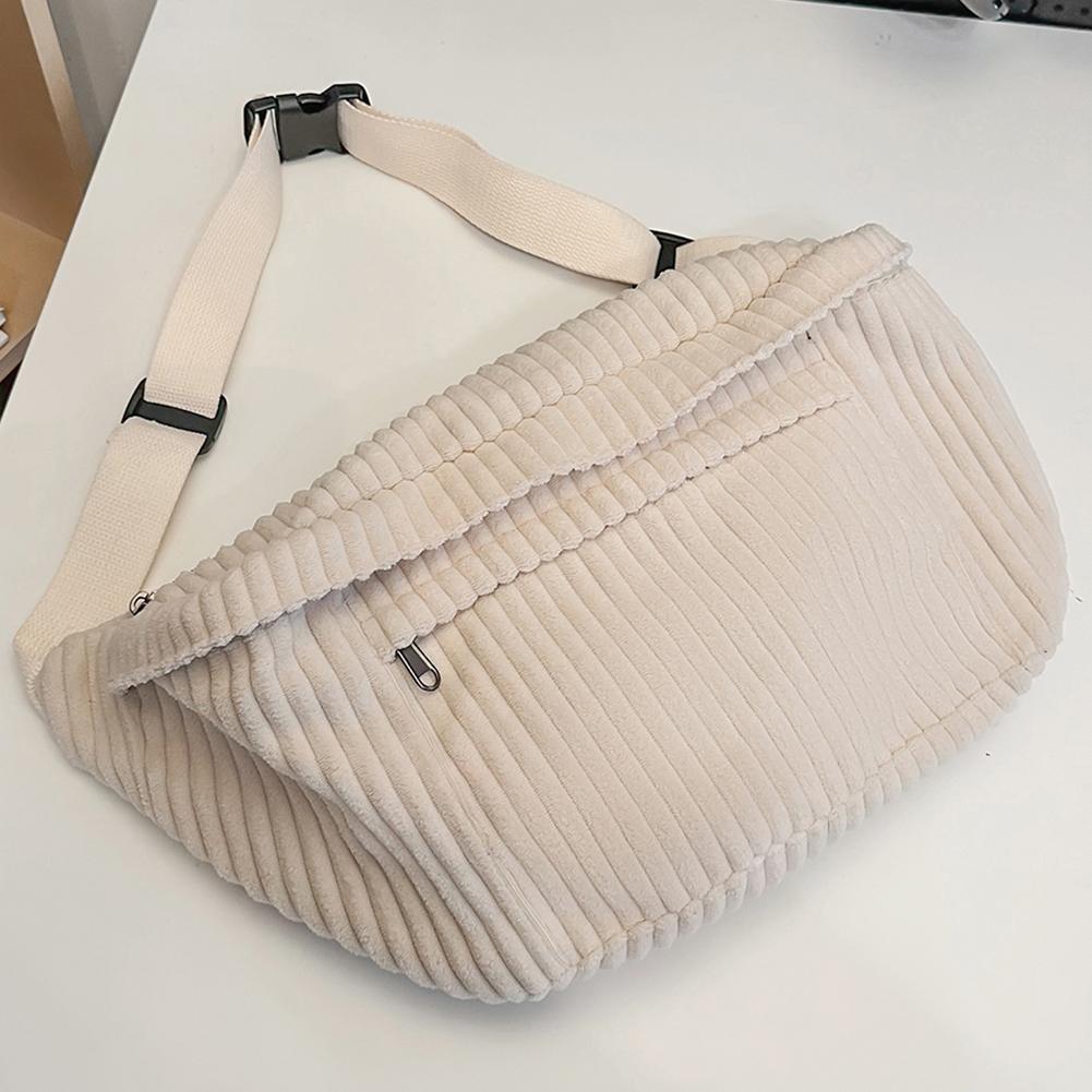 Corduroy Simple Shoulder Bag Solid Color Fashion Waist Bag Stylish Sports Bag Adjustable Wide Strap Multi-pockets Belt Bag
