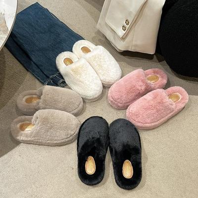 Fashion 2024 New Cotton Slippers for Women's Winter Baotou  Internet Famous Western-style Plush Insulation Thick Soled Plush Slippers