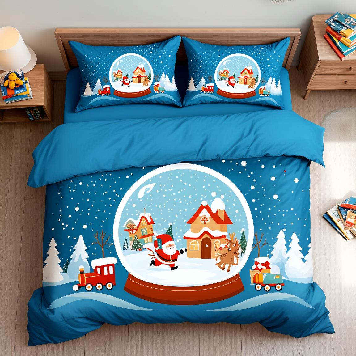 

3Pcs Magic Christmas Snow Globe Bedding Set Polyester Printed Duvet Cover Queen Size for Kids Room Unique 3D Visual Holiday Gift EU Twin(135x200cm)