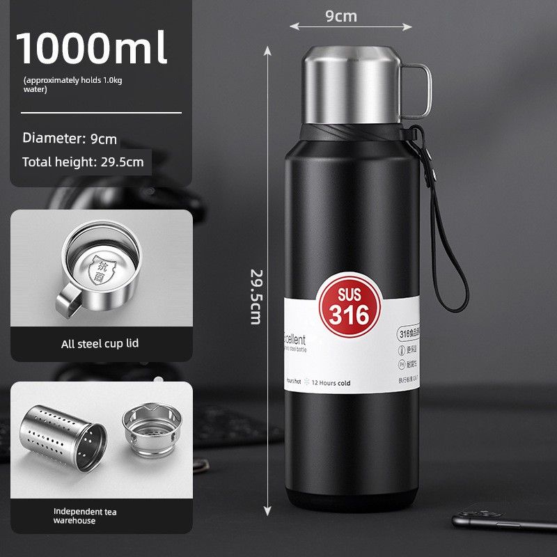 316 Stainless Steel Inner Tank Vacuum All-Steel Thermos Pot for Men, Portable Large-Capacity Thermos Cup for Outdoor Travel and Mountaineering