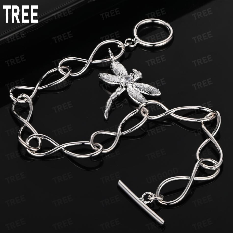 925 Sterling Silver Simple Dragonfly Side Chain Beautiful Bracelet Gift Jewelry