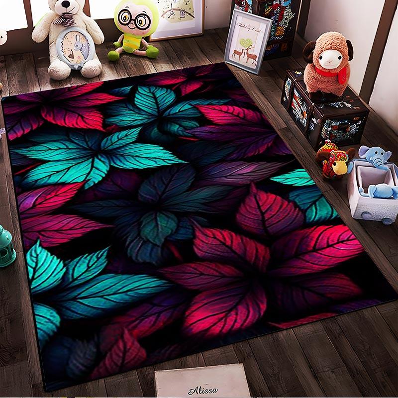 Colorful Tropical Leaves Pattern Carpet for Living Room Decor Suitable for use as an anti-slip for living room bedroom sofas