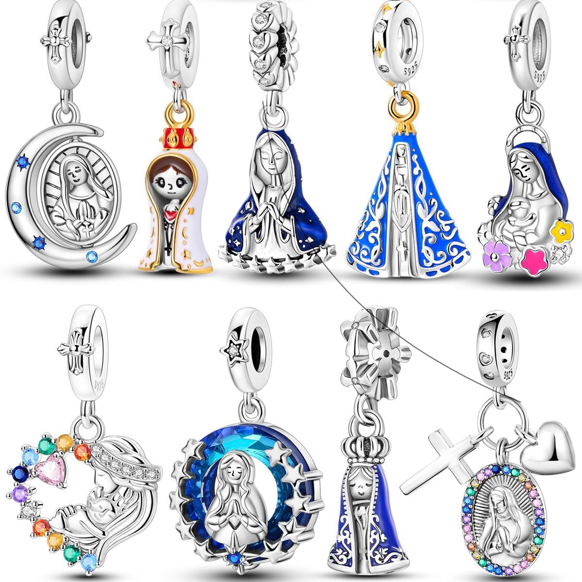 Annier Women's Fit Original Pandora Bracelet The Virgin Mary Charms Copper Our Lady Bead Dangle Pendants Diy Jewelry Marking Gift