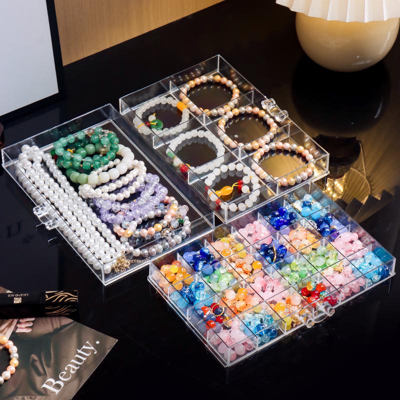 Large Multi-Layer Transparent Compartment Glass Bead Jewelry Storage Box