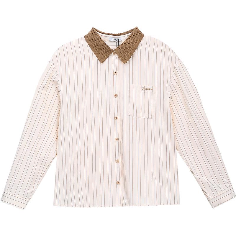 Betu Women s Textured Striped Shirt with Contrast Knit Collar S