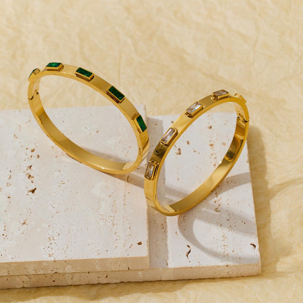 Fashionable Bracelet Women's Inlaid Square Green White Pink Zircon Bracelet