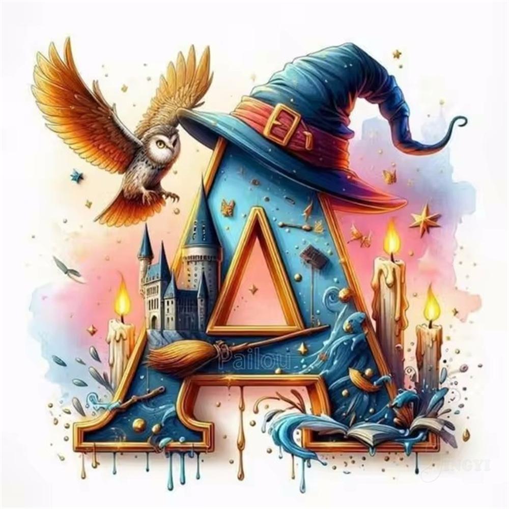 Harry Potter Fantasy Castle and Owl Letters Diamond Painting Cross Stitch Art Magical Alphabet Witch House Mosaic Home Decor