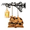 Gift for Readers And Cat Fans Vintage Bookshelf Light with Sleeping On Book Design, Retro Lantern Bookworm Office Accessory Lamp Reading, Decorative