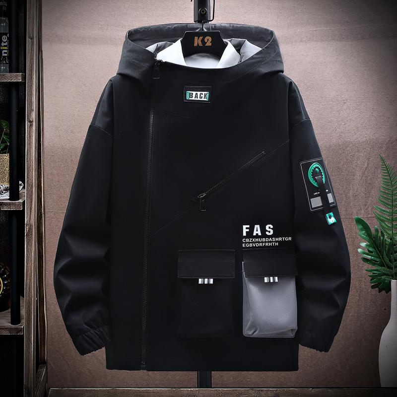 

Zipper Jacket Men s Pilot Hooded Jacket Spring and Autumn Baseball Uniform Tide Card Loose Pullover Front Pocket Coat Plus Size L чорний