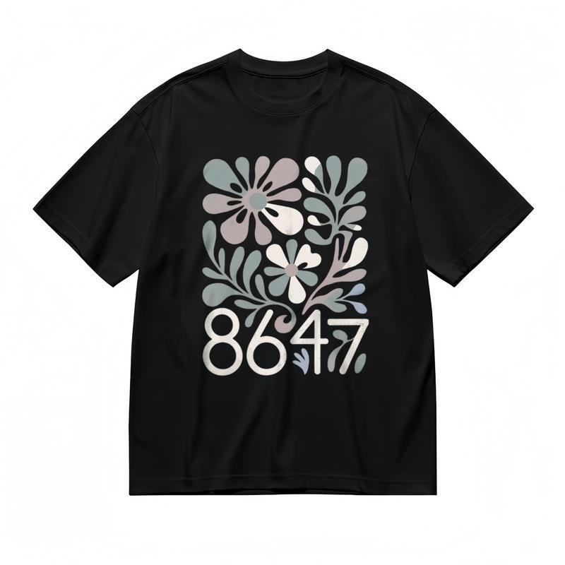 

Women s Fashion Classic T-Shirt Watercolor Flowers and Retro Digit Design Tee M