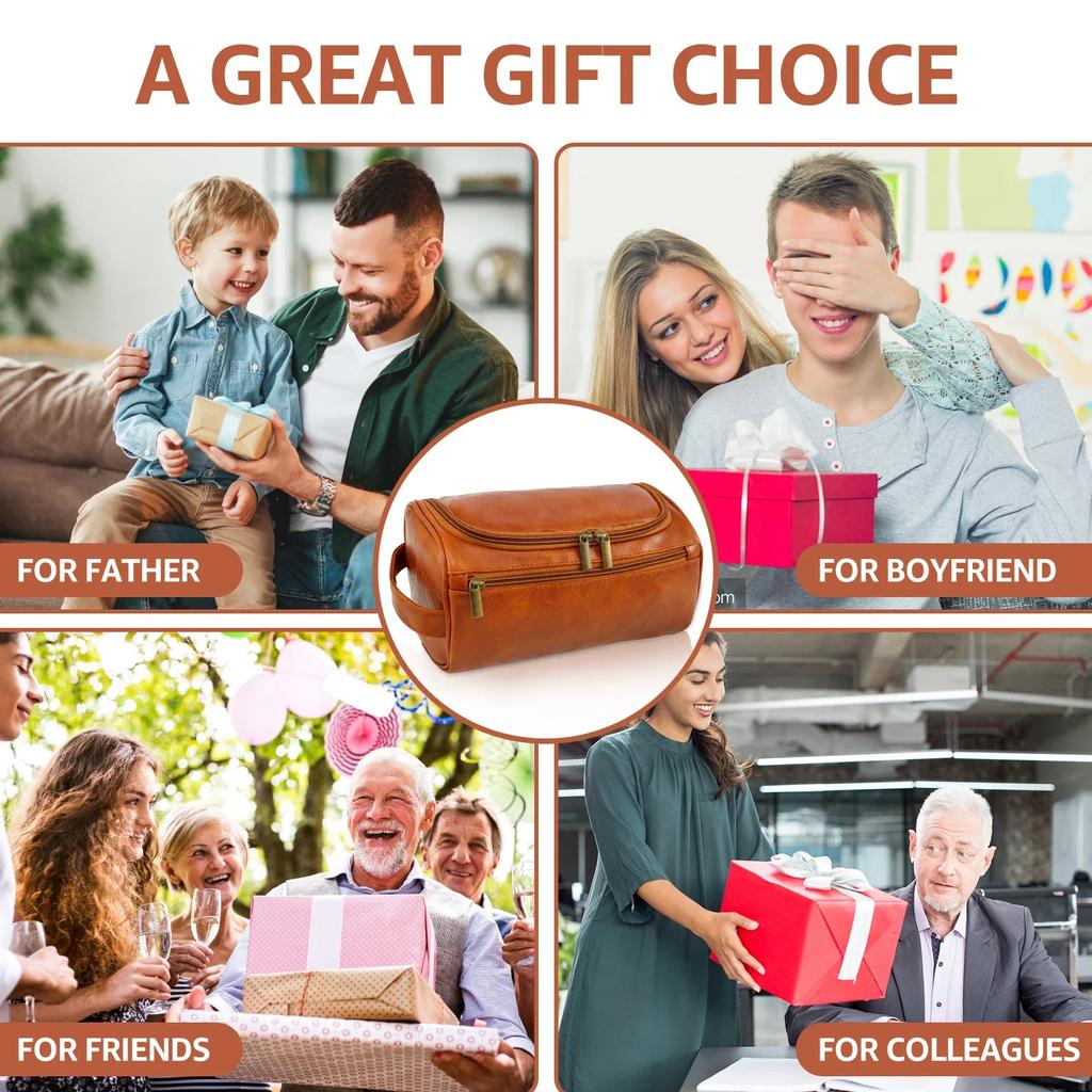 Men Business Toiletry Bag Leather Portable Toiletries Storage Bag Large Capacity Hanging Travel Waterproof Shaving Cosmetic Bag