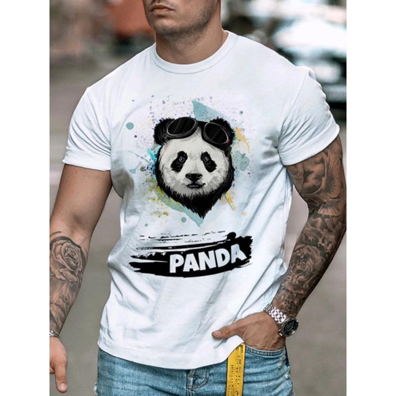 Summer Round Neck 3D Panda Print Top Fashionable Casual Short Sleeved Men's T-shirts