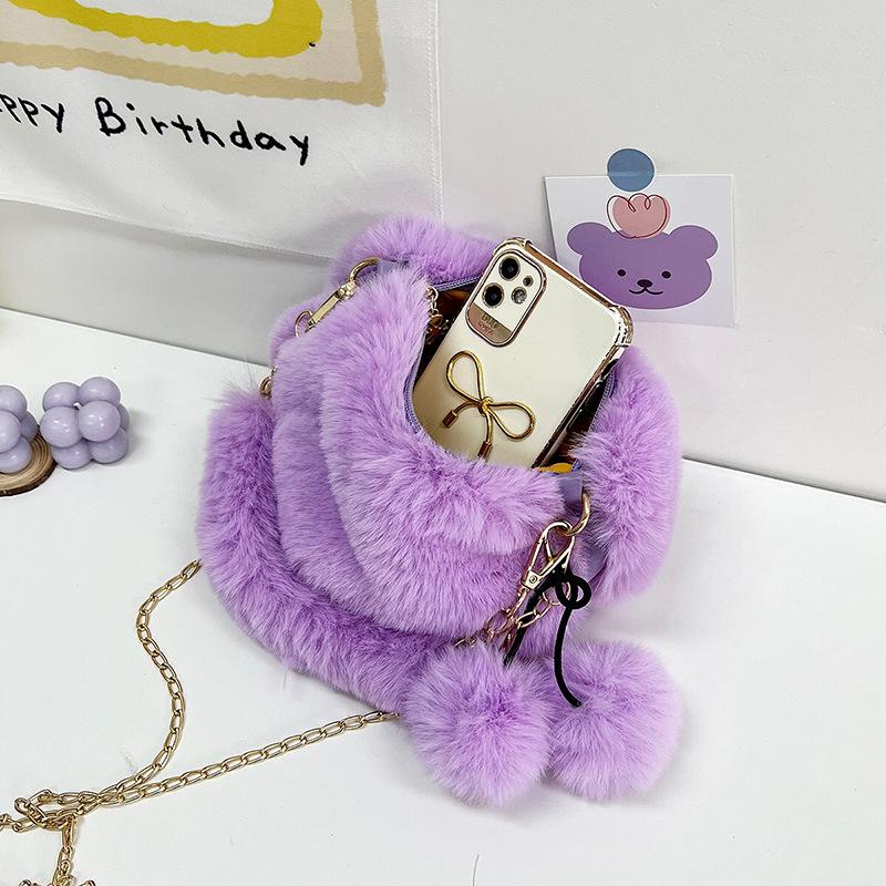 2025 new bag fashion heart bag women's chain messenger bag plush love shoulder fluff Valentine's Day gift