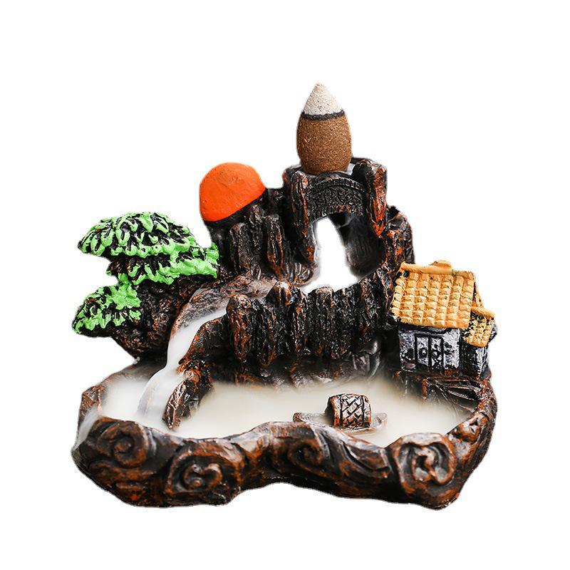 Zen Resin Backflow Incense Burner - Decorative Mountain Design for Home or Office