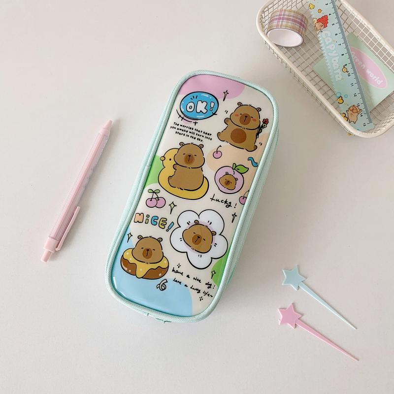 Cartoon Capybara Pencil Case Large Capacity Zippers Pencil Pouch Stationery Storage Bag School Supplies For Student Gift