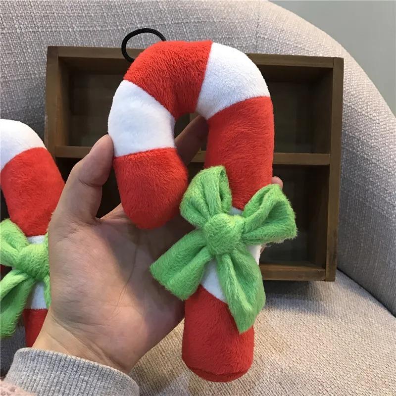 Plush Christmas Candy Cane Crutch Shape Pet Dogs Toys Cute Dogs Chew Squeaky Stuffing Toy Pet Supplies for Small Dog Supplies