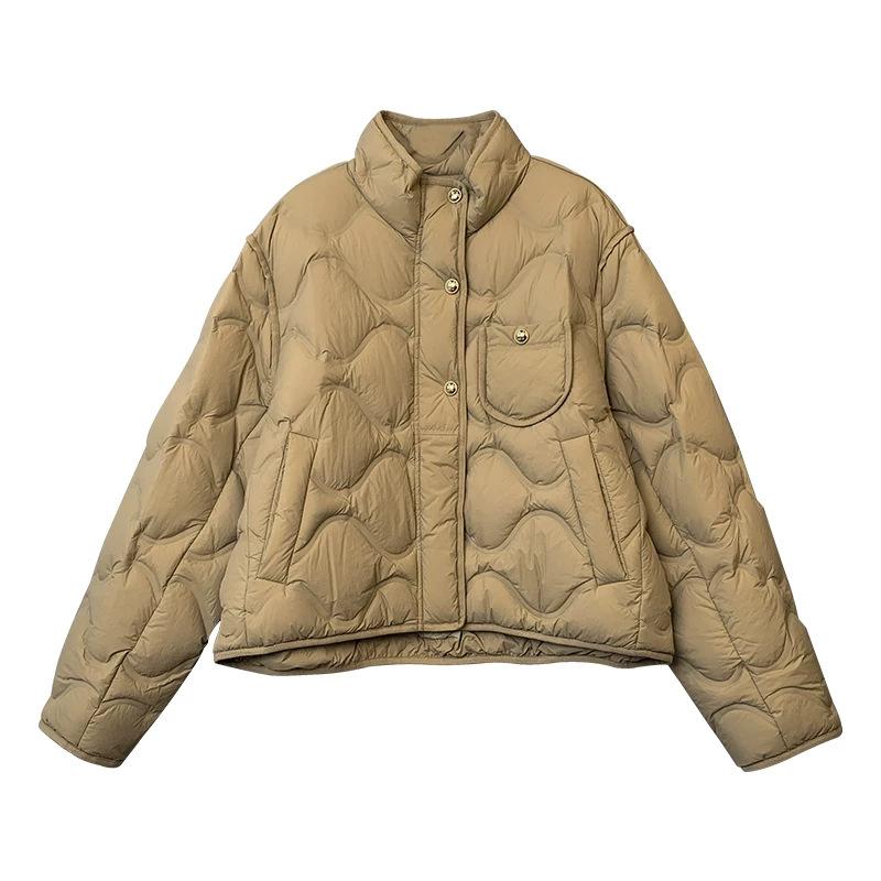 Popular small gold buckle white duck down jacket women's short winter fashion lightweight pressed glue warm and thin jacket