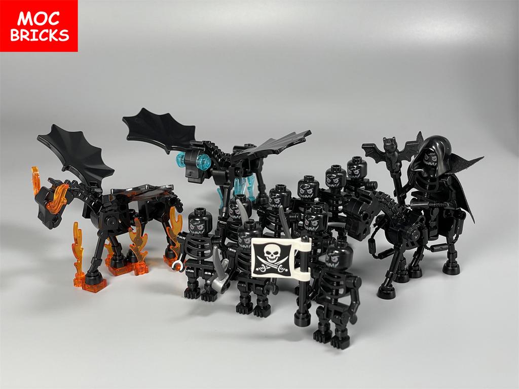 MOC Bricks DIY Dark Messenger Magicians Group Skull Skeleton Horse Thestrals Accessories Assembled Building Blocks Kids Boys Toy