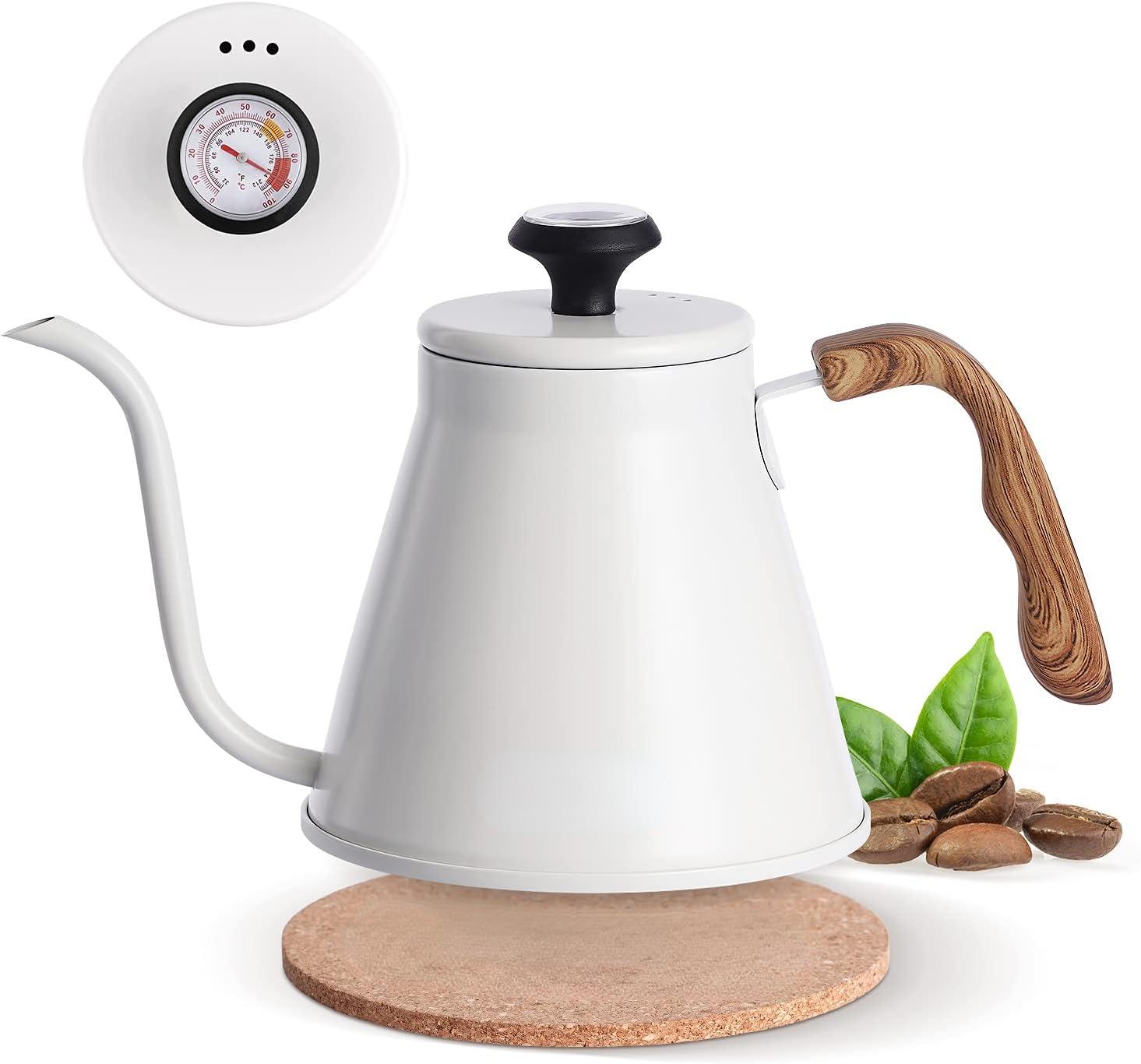 

1.2L Gooseneck Kettle Coffee Pour Over Kettle with Thermometer Tea Maker with Anti-Hot Handle with Flow Spout for Drip Coffee білий